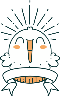 Dövme stili afiş bir insan tarafından çizilmiş mutlu şarkı söyleyen kek.