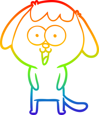 Gökkuşağı gradyan çizimi. Bir insan tarafından çizilmiş şirin bir köpek çizimi.