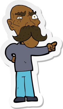 Çizgi film çıkartması. Bir insan tarafından çizilmiş yaşlı bir adam.