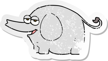 Bir insan tarafından çizilmiş su fışkırtan karikatür filinin gerilmiş yapıştırması.