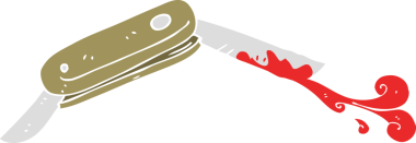 Bir insan tarafından çizilmiş kanlı katlanmış bıçağın düz renk çizimi