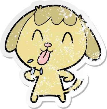 Bir insan tarafından çizilmiş şirin bir köpeğin sıkıntılı çıkartması.