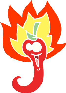 Düz renkli karikatür. Kırmızı acı biber bir insan tarafından çizilmiş.