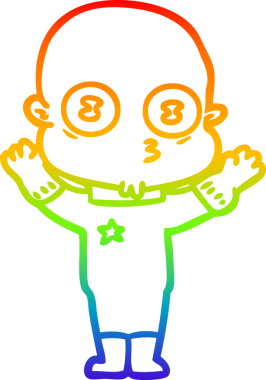 Gökkuşağı gradyan çizgi çizimi Bir insan tarafından çizilmiş garip kel uzay adamı