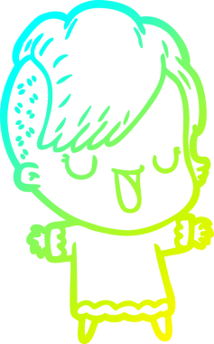 Hipster saç kesimi bir insan tarafından çizilmiş hoş bir çizgi film kızı çizimi.