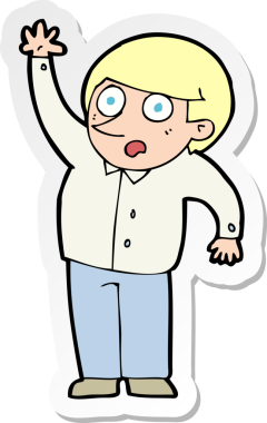 Bir insan tarafından çizilmiş soru soran bir karikatürcünün çıkartması.