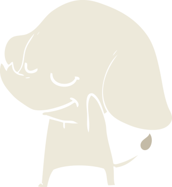 Bir insan tarafından çizilmiş düz renk çizgi film gülümseyen fil.