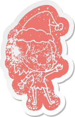 Bir insan tarafından çizilmiş Noel Baba şapkası giyen arkadaş canlısı bir vampir kızın garip bir karikatürü.