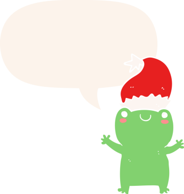 Bir insan tarafından çizilmiş eski usul konuşma balonu olan şirin bir Noel kurbağası.