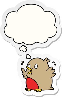 çizgi film Robin 'i bir insan tarafından çizilmiş bir çıkartma gibi düşünce balonuyla heyecanlandırdı.