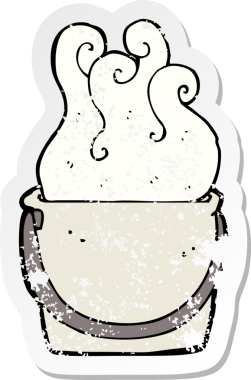 Bir insan tarafından çizilmiş karikatür kovasının gerilimli yapıştırması.