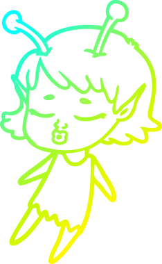 Bir insan tarafından çizilmiş, soğuk gradyan bir uzaylı kız çizgi filmi