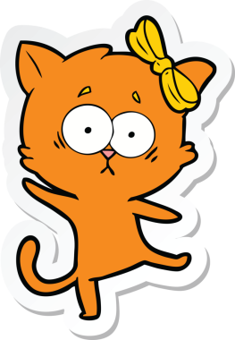 Bir insan tarafından çizilmiş çizgi film kedisinin çıkartması.