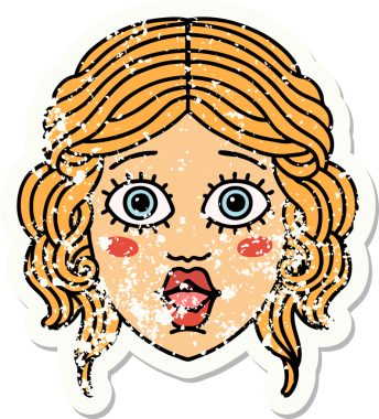 Bir insan tarafından çizilmiş geleneksel kadın yüzü stili dövmesi.