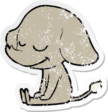 Bir insan tarafından çizilmiş gülümseyen bir filin sıkıntılı çıkartması.