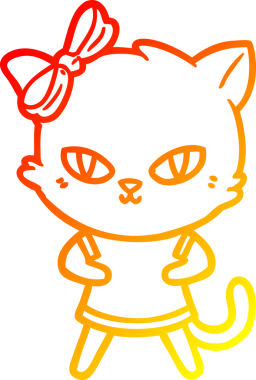 Bir insan tarafından çizilmiş sevimli bir çizgi film kedisinin sıcak çizgi çizgisi.