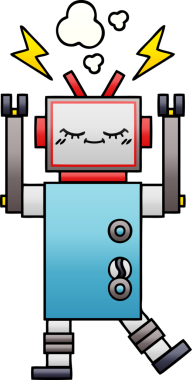 Bir insan tarafından çizilen dans eden bir robotun gölgeli çizgi filmi.