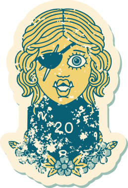 Retro Dövme Biçimi Bir insan tarafından çizilmiş 20 zarlı yarı ork haydudu