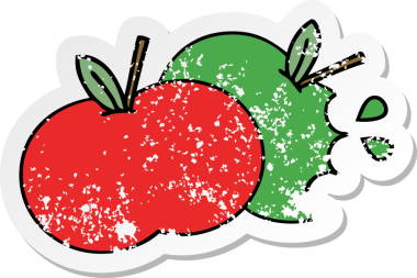 Bir insan tarafından çizilmiş elmalı tatlı bir karikatür çıkartması.