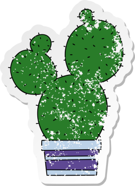 Bir insan tarafından çizilmiş garip bir el kaktüsünün sıkıntılı çıkartması.