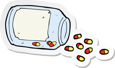 Bir insan tarafından çizilmiş bir kutu hapın etiketi.
