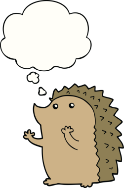 Bir insan tarafından çizilmiş düşünce baloncuklu kirpi.