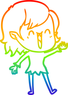 Gökkuşağı gradyanı çizimi. Bir insan tarafından çizilmiş mutlu vampir kız çizgi filmi.