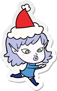 Bir insan tarafından çizilmiş Noel Baba şapkası giyen elf bir kızın güzel el yazısı.