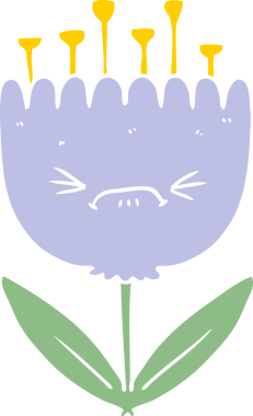 Bir insan tarafından çizilmiş düz renk çizgi film kızgın çiçek