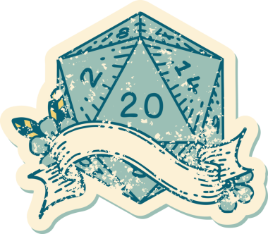 Retro Dövme Biçimi Doğal 20 D20 zar bir insan tarafından çizildi