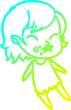 Bir insan tarafından çizilmiş yanağında kan olan vampir bir kızın çizdiği soğuk çizgi.