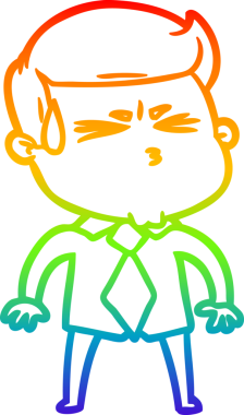 Bir insan tarafından çizilmiş terleyen bir çizgi film karakterinin çizimi.