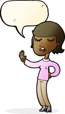 Bir insan tarafından çizilmiş konuşma balonuyla görmezden gelen karikatür kadını.