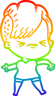 Gökkuşağı gradyan çizgi çizimi Bir insan tarafından çizilmiş sinirli hippi kız