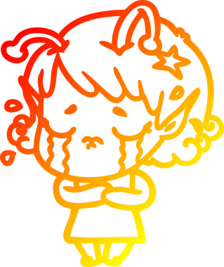 Bir insan tarafından çizilmiş, ağlayan uzaylı bir kızın sıcak çizgi çizimi.