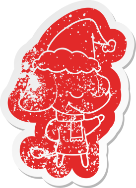 Bir insan tarafından çizilmiş Noel Baba şapkası takan gülümseyen bir fil çıkartması.