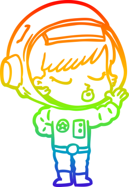 Gökkuşağı gradyan çizgi çizimi Bir insan tarafından çizilmiş güzel astronot kız