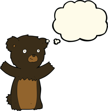 Bir insan tarafından çizilmiş düşünce baloncuğu olan siyah ayı yavrusu.