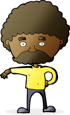 Çizgi filmdeki bıyıklı adam bir insan tarafından çizilmiş kamp hareketi yapıyor.