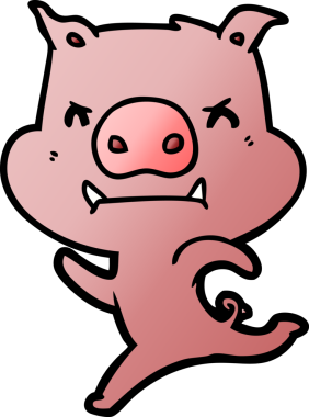 Bir insan tarafından çizilen kızgın çizgi film domuzu.