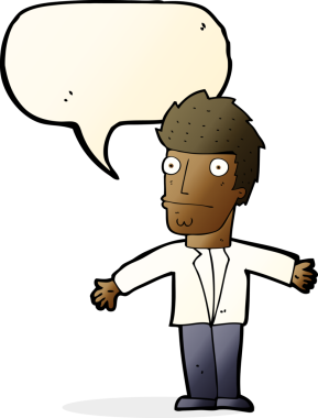 Bir insan tarafından çizilmiş konuşma baloncuğu ile kafası karışmış bir adam.