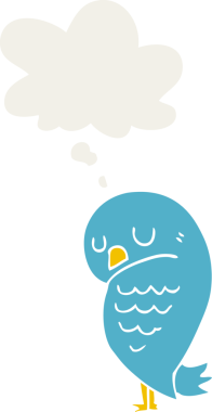 Düşünce baloncuğu olan çizgi film kuşu insan tarafından çizilmiş.