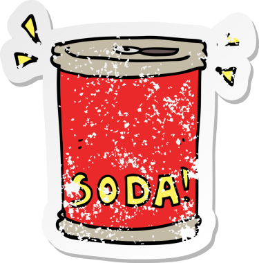 Bir insan tarafından çizilmiş karikatür soda kutusunun sıkıntılı etiketi.