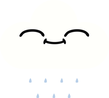 Bir insan tarafından çizilmiş bir yağmur bulutunun düz renkli retro karikatürü