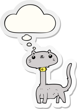 Düşünce baloncuklu çizgi film kedisi insan tarafından çizilmiş bir çıkartma.