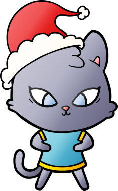 Bir insan tarafından çizilmiş Noel Baba şapkası takan bir kedinin gradyan çizimi.