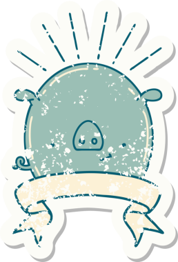 Bir insan tarafından çizilmiş eski bir dövme stili domuz stili çıkartması.