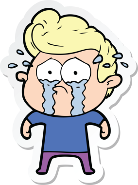 Bir insan tarafından çizilmiş ağlayan bir karikatür çıkartması.