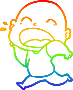 Gökkuşağı gradyan çizgi çizimi. Bir insan tarafından çizilmiş kel adam diye bağıran çizgi film.