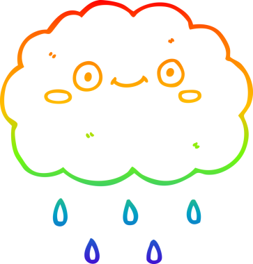 Gökkuşağı gradyan çizgisi bir insan tarafından çizilmiş şirin bir karikatür bulutu